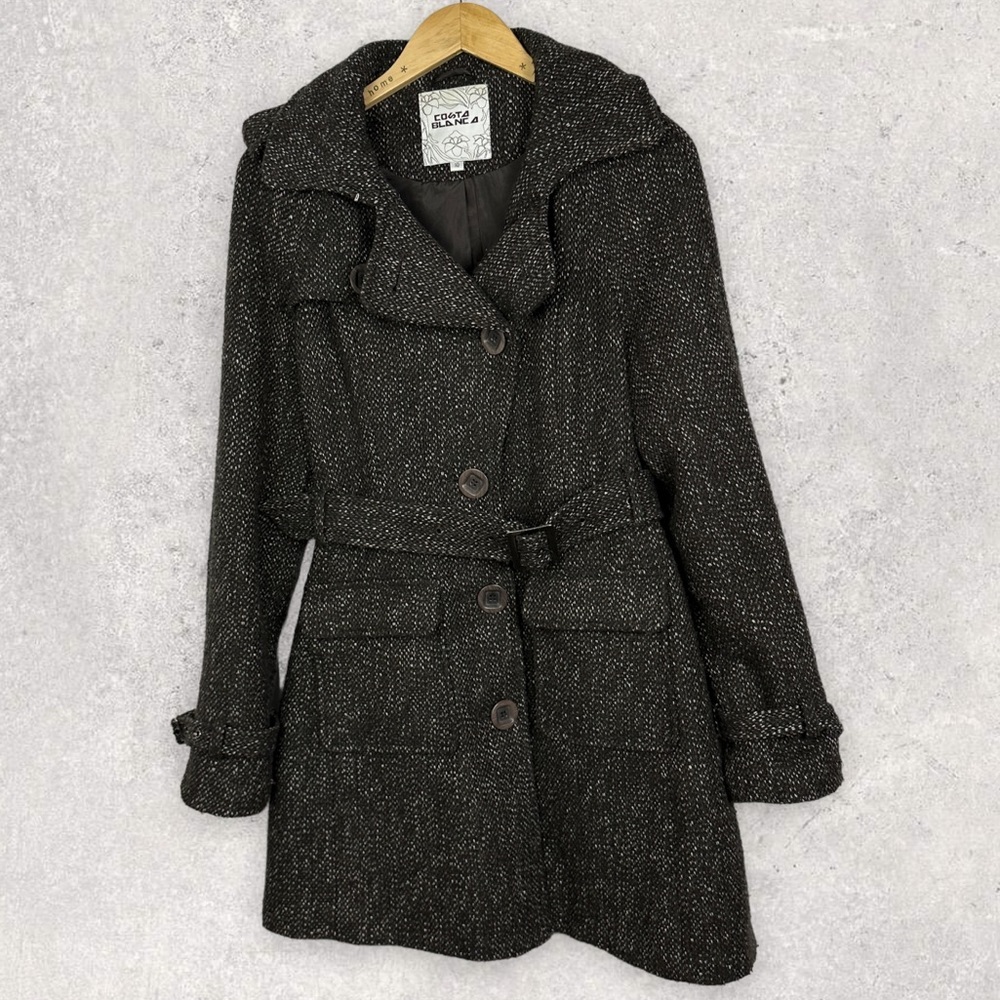 Costa Blanca Wool Belted Coat Size‎ 10 Brown Tweed Bohemian Chic Professional M